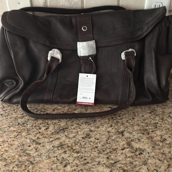 Piel Leather Chocolate Buckle Flap-Over Satchel NWT Currently Selling for $291 - Picture 6 of 9